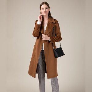 Jaeger 100% Wool Wrap Belted Coat, Dark Camel, UK 10